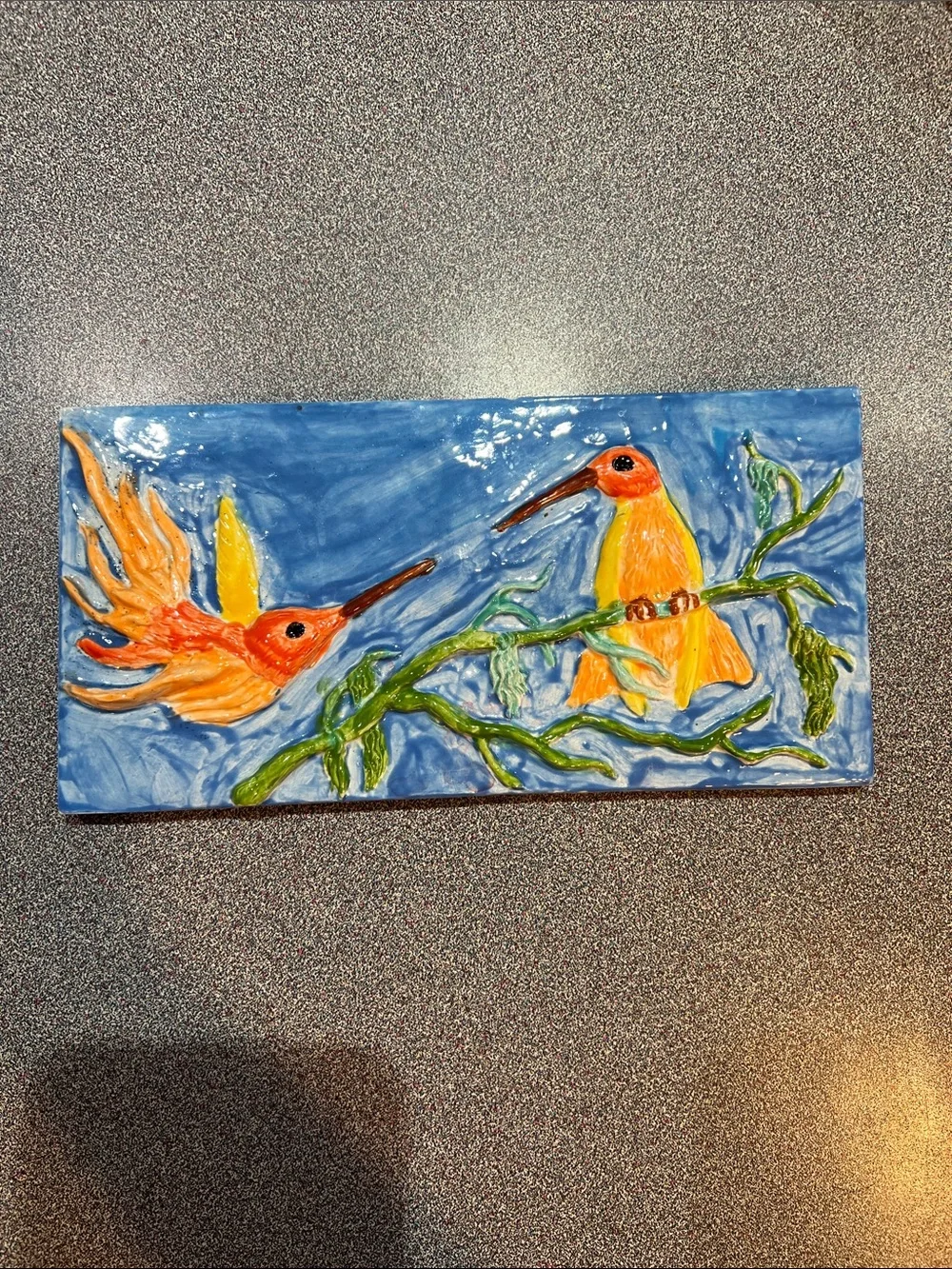Handmade Ceramic Tile with Hummingbirds